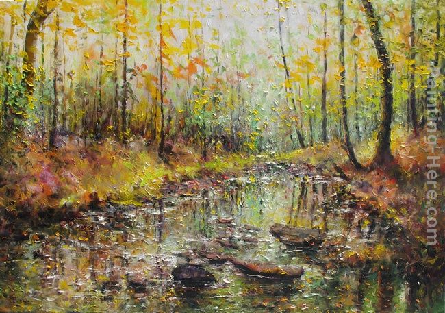 Leafs on the River painting - Ioan Popei Leafs on the River art painting